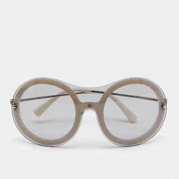 Pre Owned Emporio Armani White/Grey 4055 Round Shield Sunglasses