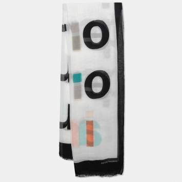 Pre Owned Emporio Armani White Logo Print Gauze Scarf