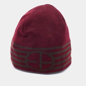 Pre Owned Emporio Armani Burgundy Wool Beanie 57 cm