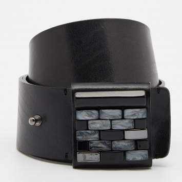 Pre Owned Emporio Armani Black Leather Brick Buckle Wide Belt 