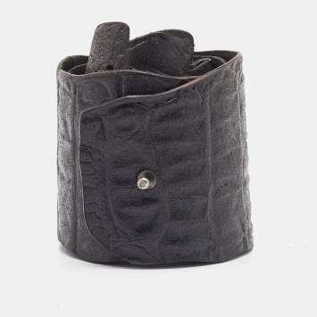 Pre Owned Emporio Armani Black Croc Embossed Leather Waist Belt 85CM