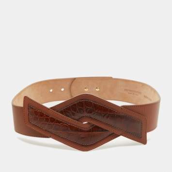 مملوكة مسبقًا Emporio Armani Brown Croc Embossed and Leather Waist Belt Size 42