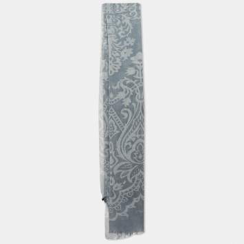 مملوكة مسبقًا Emporio Armani Blue Printed Cotton Blend Scarf