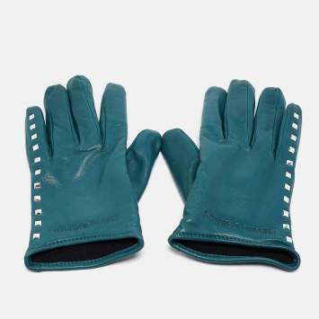 Pre Owned Emporio Armani Green Leather Studded Gloves M