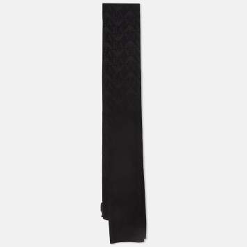 Pre Owned Emporio Armani Vintage Black Logo Pattern Satin Silk Scarf