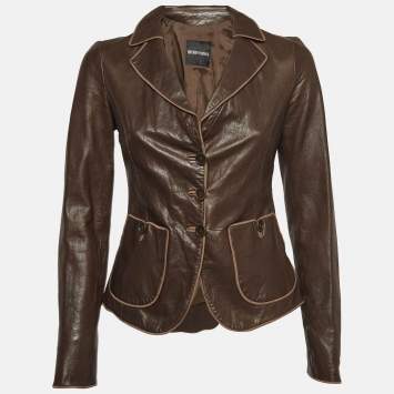 Pre Owned Emporio Armani Brown Leather Jacket S