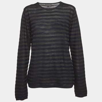Pre Owned Emporio Armani Black Stripe Knit Sweatshirt L  