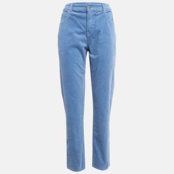Pre Owned Emporio Armani Blue Corduroy High Rise Skinny Jeans L Waist 31"