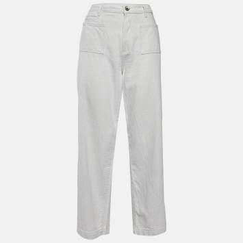 Pre Owned Emporio Armani Cream Cotton & Linen Straight Fit Trousers M/ Waist 31"