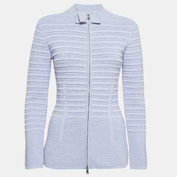Pre Owned Emporio Armani Patterned Jersey Zip-Up High Neck Jacket M