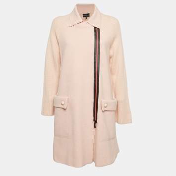 Pre Owned Emporio Armani Pink Virgin Wool Knit Zip-Up Coat S