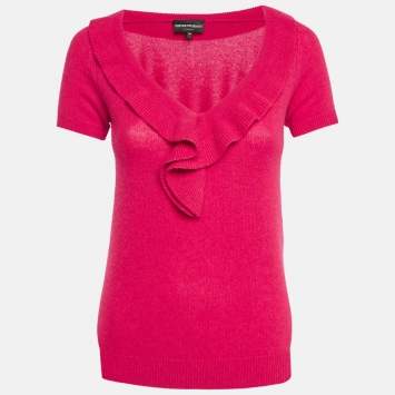 Pre Owned Emporio Armani Pink Cashmere Knit Ruffled Top S