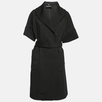 Pre Owned Emporio Armani Black Synthetic Knit Belted Coat 