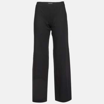 Pre Owned Emporio Armani Black Wool Wide Leg Trousers S