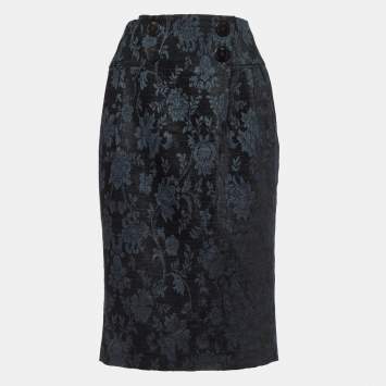 Pre Owned Emporio Armani Black Floral Jacquard Midi Skirt M