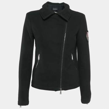 Pre Owned Emporio Armani Black Embellished Wool Blend Zip-Up Jacket S