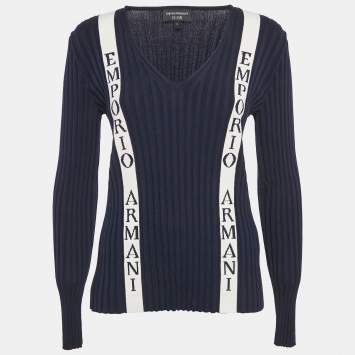 Pre Owned Emporio Armani Icon Navy Blue Logo Cotton Knit Jumper XL