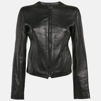 Emporio Armani Black Leather Cut-Out Detail Jacket S