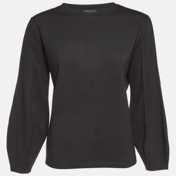 Pre Owned Emporio Armani Black Jersey Crew Neck Jumper M 