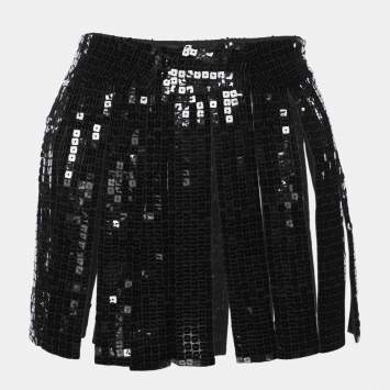 Pre Owned Emporio Armani Black Sequin Mini Skirt M