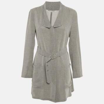 Pre Owned Emporio Armani Grey Synthetic Belted Coat S