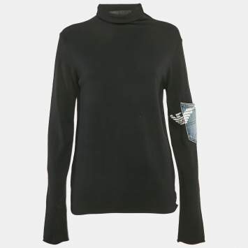 Pre Owned Emporio Armani Black Turtleneck Pocket Detail Long Sleeve Pullover L