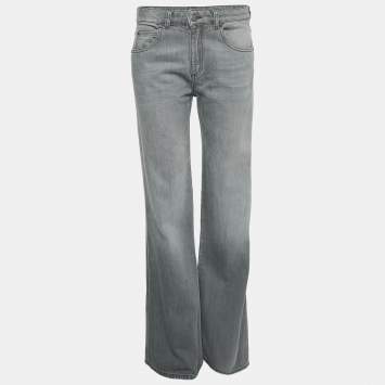Pre Owned Emporio Armani Grey Washed Denim Wide Leg Jeans Waist 28"