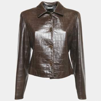 Emporio Armani Brown Textured Leather Jacket M