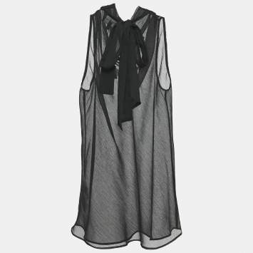 Pre Owned Emporio Armani Black Sheer Crepe Sleeveless Top M
