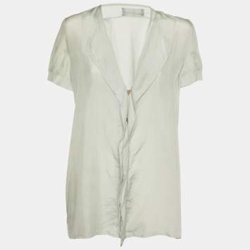 Pre Owned Emporio Armani Pale Grey Silk Button Front Blouse M