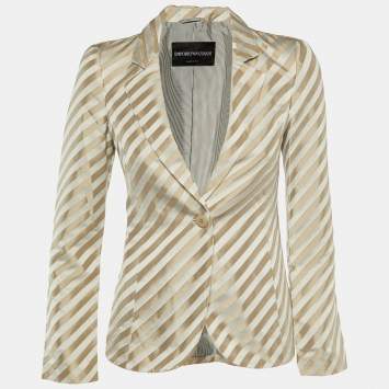 Emporio Armani Metallic Diagonal Striped Sateen Tailored Jacket S