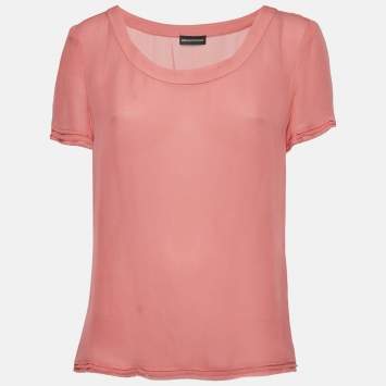 Pre Owned Emporio Armani Pink Chiffon Raw Edge Trim Top L