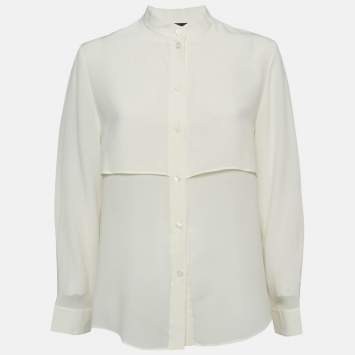 Pre Owned Emporio Armani Cream Silk Buttoned Shirt Blouse L