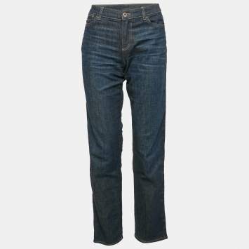 Pre Owned Emporio Armani Blue Washed Denim Side Band Detail Jeans Waist 28"