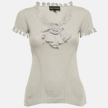 Pre Owned Emporio Armani Grey Wool Knit Embellished Top S