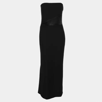 Pre Owned Emporio Armani Black Creep Strapless Maxi Dress S