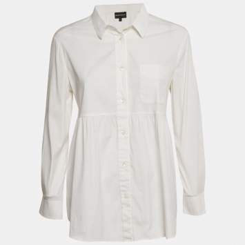 Pre Owned Emporio Armani White Logo Applique Cotton Full Sleeve Shirt M