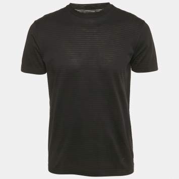Pre Owned Emporio Armani Black Stripe Knit Short Sleeve T-Shirt S