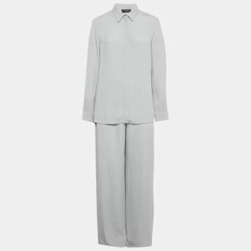 Pre Owned Emporio Armani Icon Grey Crepe Candy Top & Palazzo Trousers Set M  