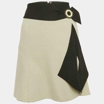 Pre Owned Emporio Armani White/Black Polka Dots Crepe Draped Mini Skirt S