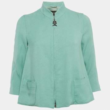 Pre Owned Emporio Armani Mint Green Crepe Zip Up Jacket S