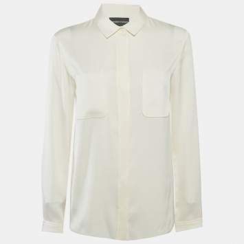 مملوكة مسبقًا قميص أمبريو أرماني حرير كريم مقاس صغير (سمول)