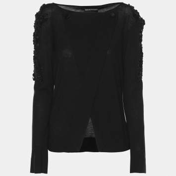 Pre Owned Emporio Armani Black Stretch Knit Embellished Cardigan S