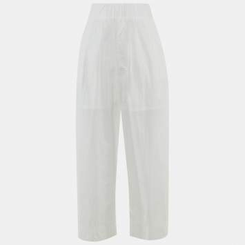 مملوكة مسبقًا بنطلون إمبوريو أرماني قطن أبيض بأرجل واسعة مقاس متوسط - ميديام