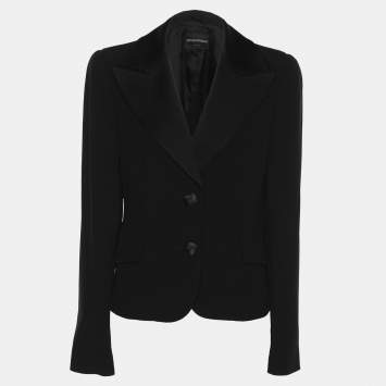 Pre Owned Emporio Armani Black Crepe Single Breasted Blazer S
