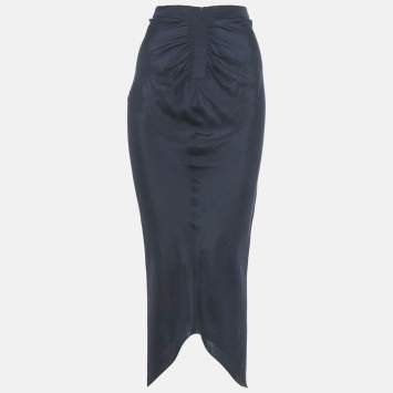 مملوكة مسبقًا Emporio Armani Navy Blue Silk Asymmetric Midi Skirt XS