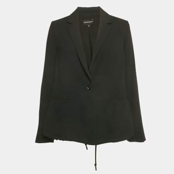 Pre Owned Emporio Armani Black Crepe Elasticated Waist Detail Blazer S
