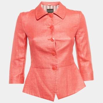 Pre Owned Emporio Armani Pink Basket Weave Jacket S 