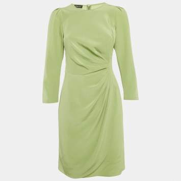 Pre Owned Emporio Armani Green Silk Pleated Short Dress S