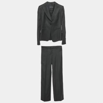 Pre Owned بدلة أمبوريو أرماني صوف بكر رمادي صغيرة